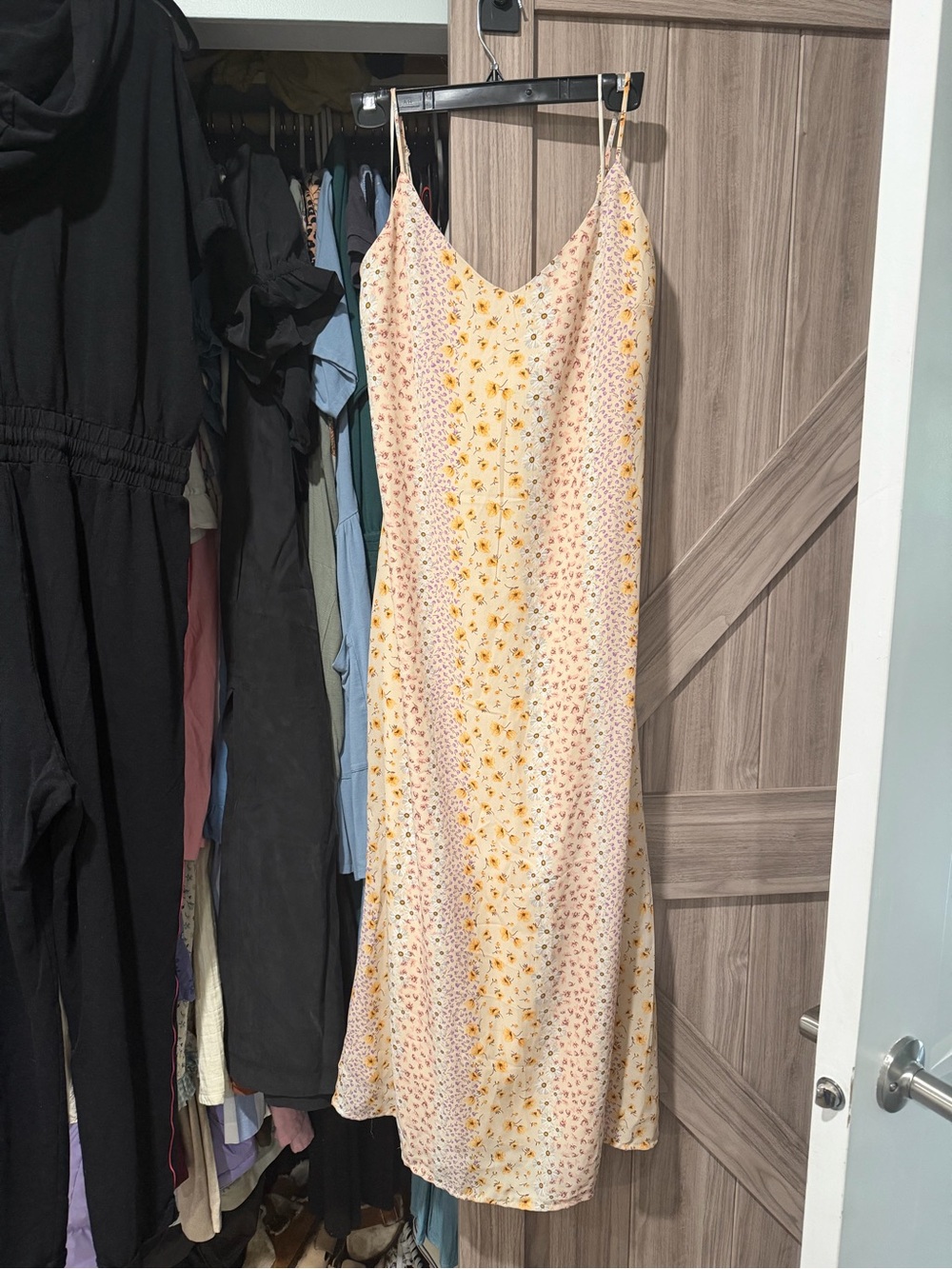 Sadie & Sage Cream Maxi Slip Dress with Yellow Floral Print
